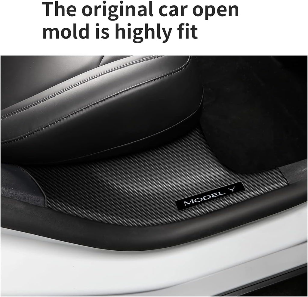Tesla Model Y Door Sill Protector 5 Seater (NOT Fit 7 Seater) Carbon Fiber Front and Rear Door Car Pedal Kick Protection Strip Styling Covers Accessories(4 Packs)