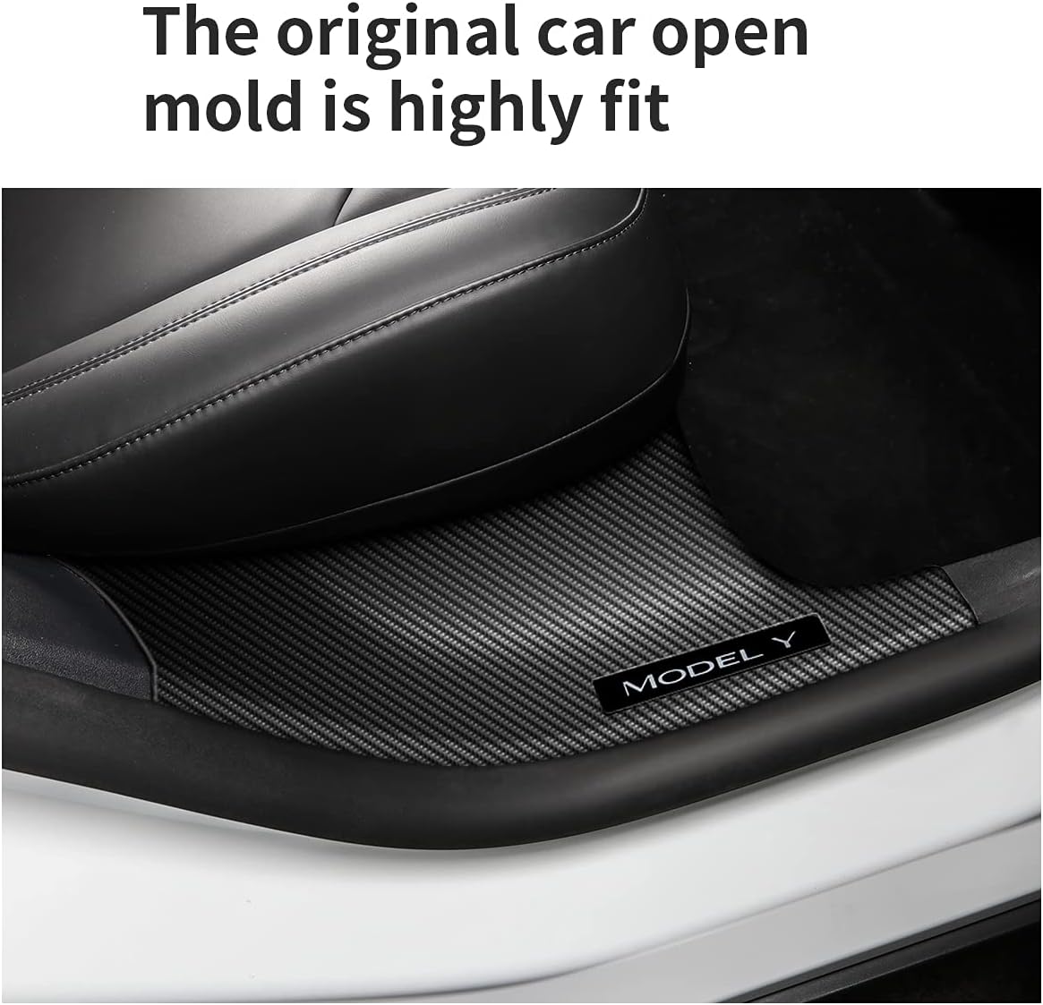 Tesla Model Y Door Sill Protector 5 Seater (NOT Fit 7 Seater) Carbon Fiber Front and Rear Door Car Pedal Kick Protection Strip Styling Covers Accessories(4 Packs)