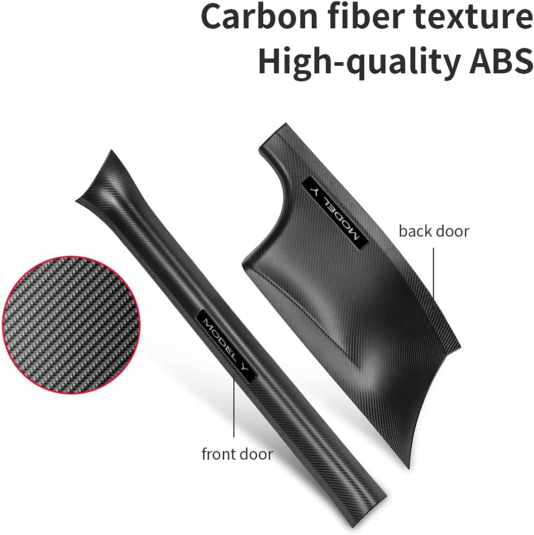 Tesla Model Y Door Sill Protector 5 Seater (NOT Fit 7 Seater) Carbon Fiber Front and Rear Door Car Pedal Kick Protection Strip Styling Covers Accessories(4 Packs)