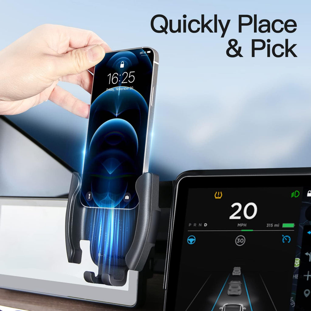 Tesla Model 3 Y Monitor Magnetic Phone Mount and Sunglasses case Fixed Clip Safety Car Cell Phone Holder Stand for Tesla Accessories 2017-2024