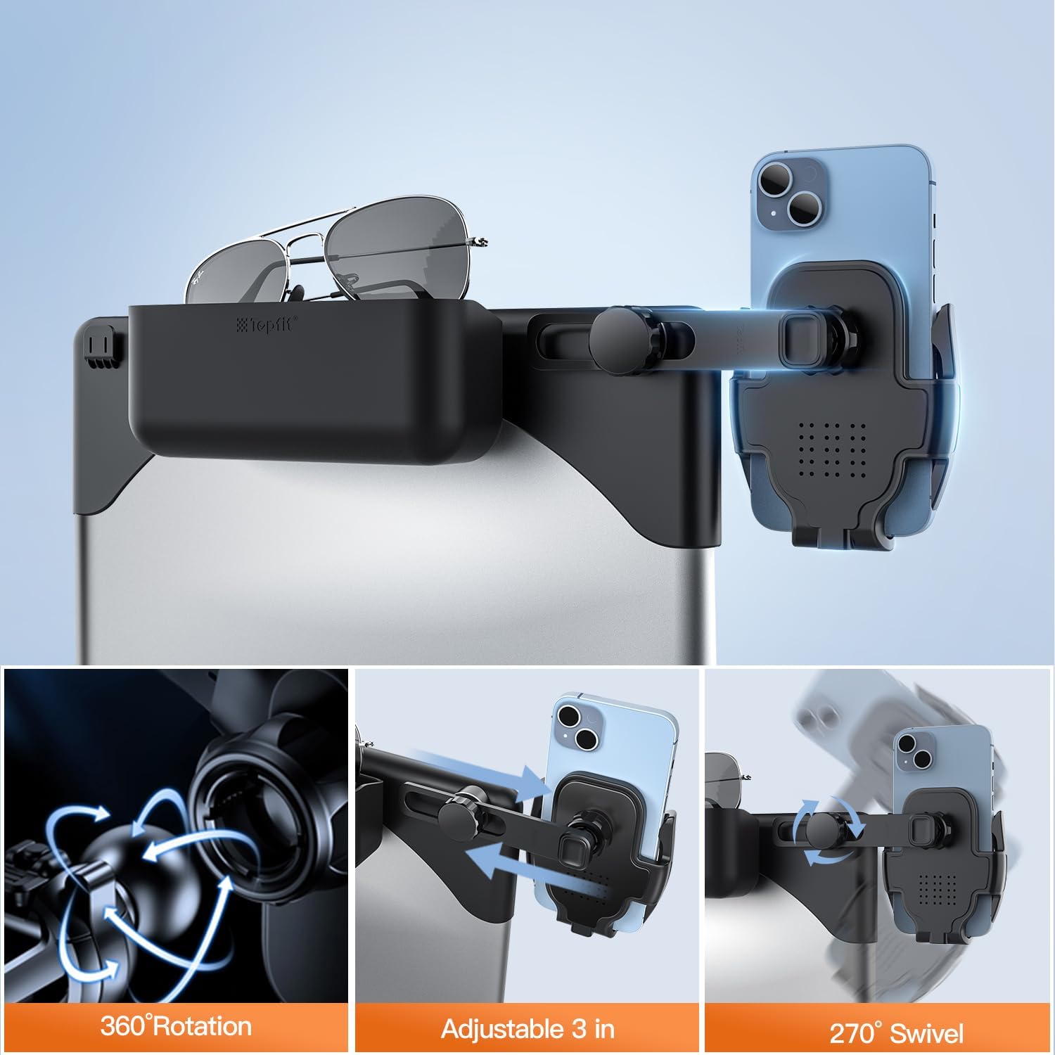 Tesla Model 3 Y Monitor Magnetic Phone Mount and Sunglasses case Fixed Clip Safety Car Cell Phone Holder Stand for Tesla Accessories 2017-2024