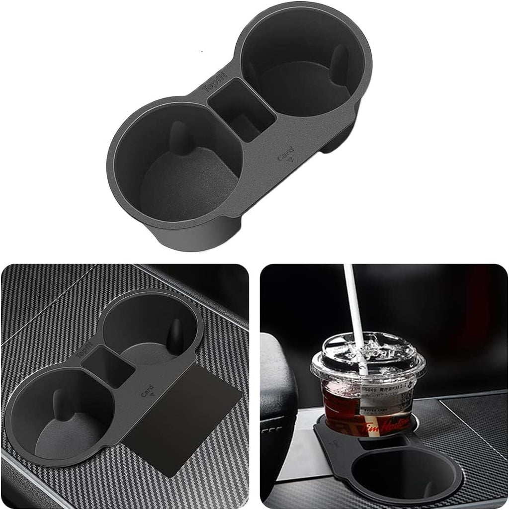 Tesla Model 3 Model Y Water Cup Holder Insert Center Console Slot Slip Limit Clip Rubber Kit no More Spilled Drinks(Black)