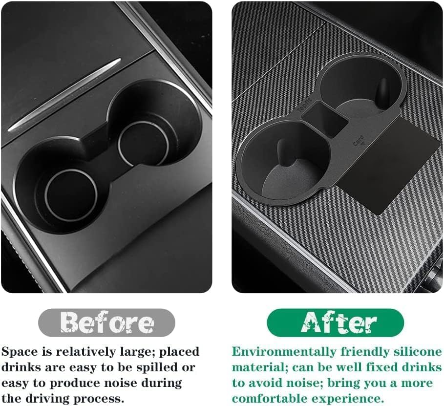 Tesla Model 3 Model Y Water Cup Holder Insert Center Console Slot Slip Limit Clip Rubber Kit no More Spilled Drinks(Black)