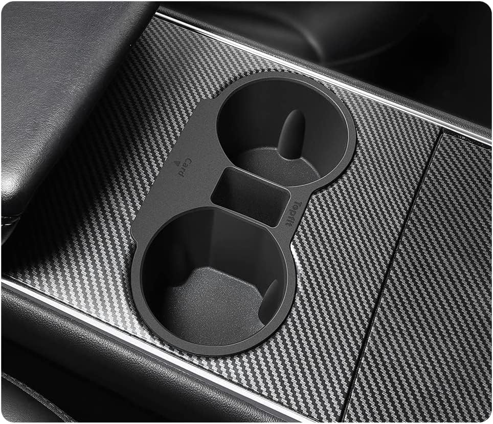 Tesla Model 3 Model Y Water Cup Holder Insert Center Console Slot Slip Limit Clip Rubber Kit no More Spilled Drinks(Black)