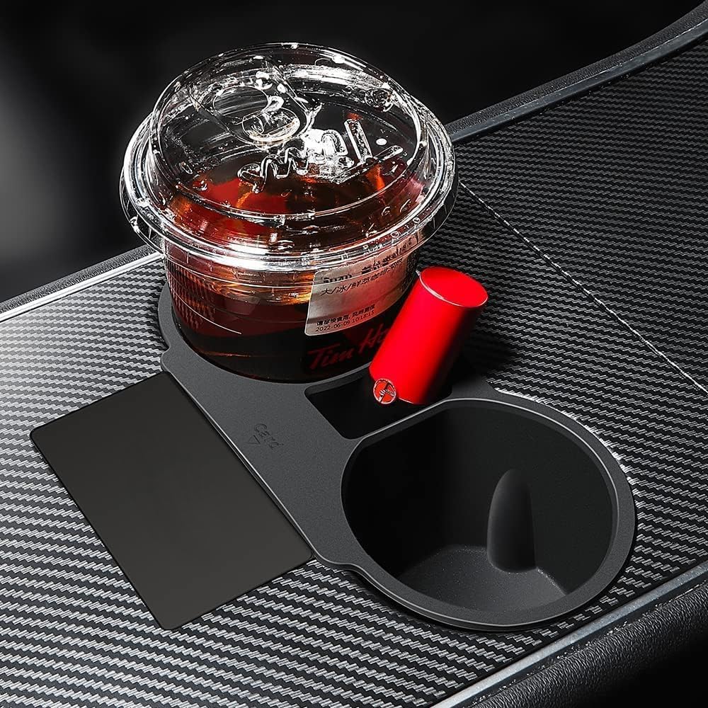 Tesla Model 3 Model Y Water Cup Holder Insert Center Console Slot Slip Limit Clip Rubber Kit no More Spilled Drinks(Black)