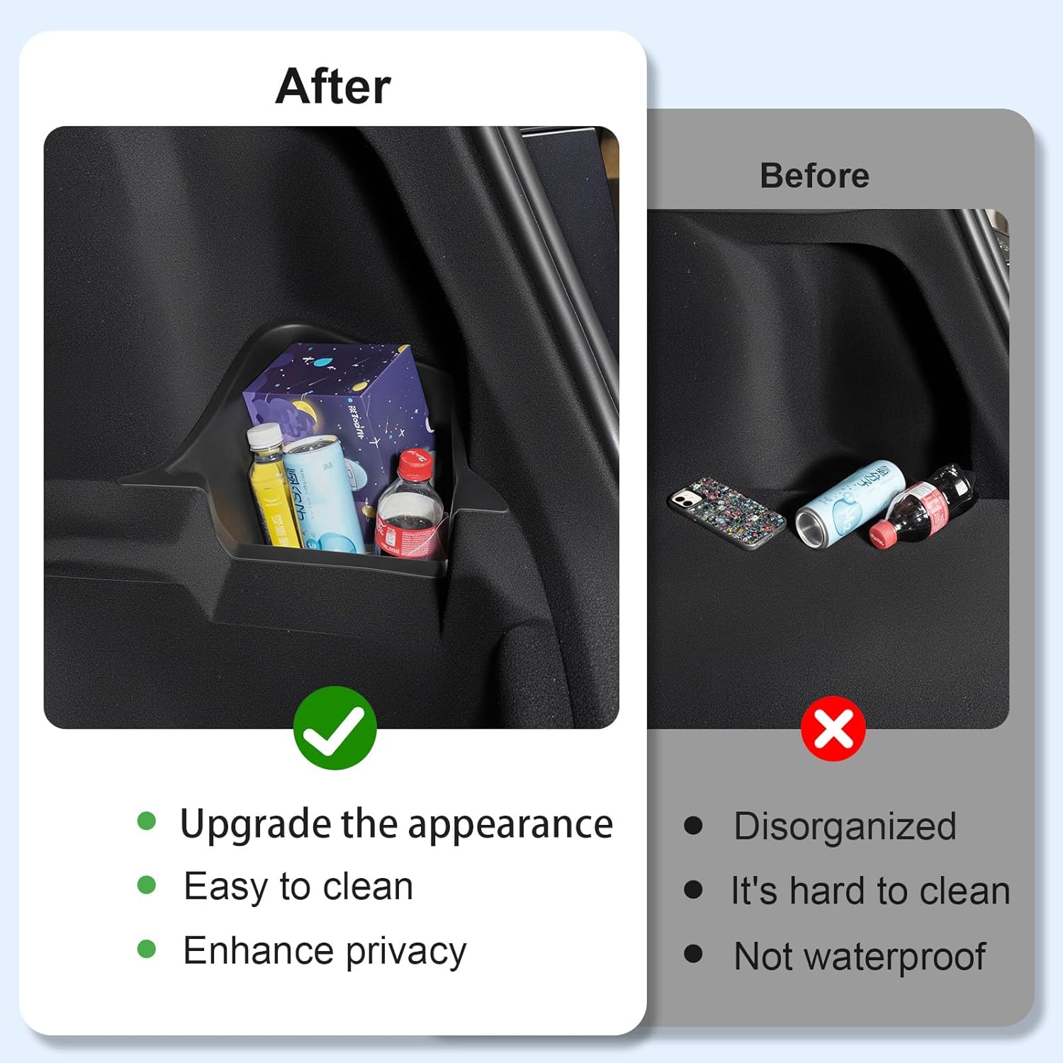 Model Y(Juniper) Trunk Storage Bins TPE Organizers with Carpeted Lid Rear Trunk Side Storage Box for Tesla Model Y Interior Accessories 2025 2026