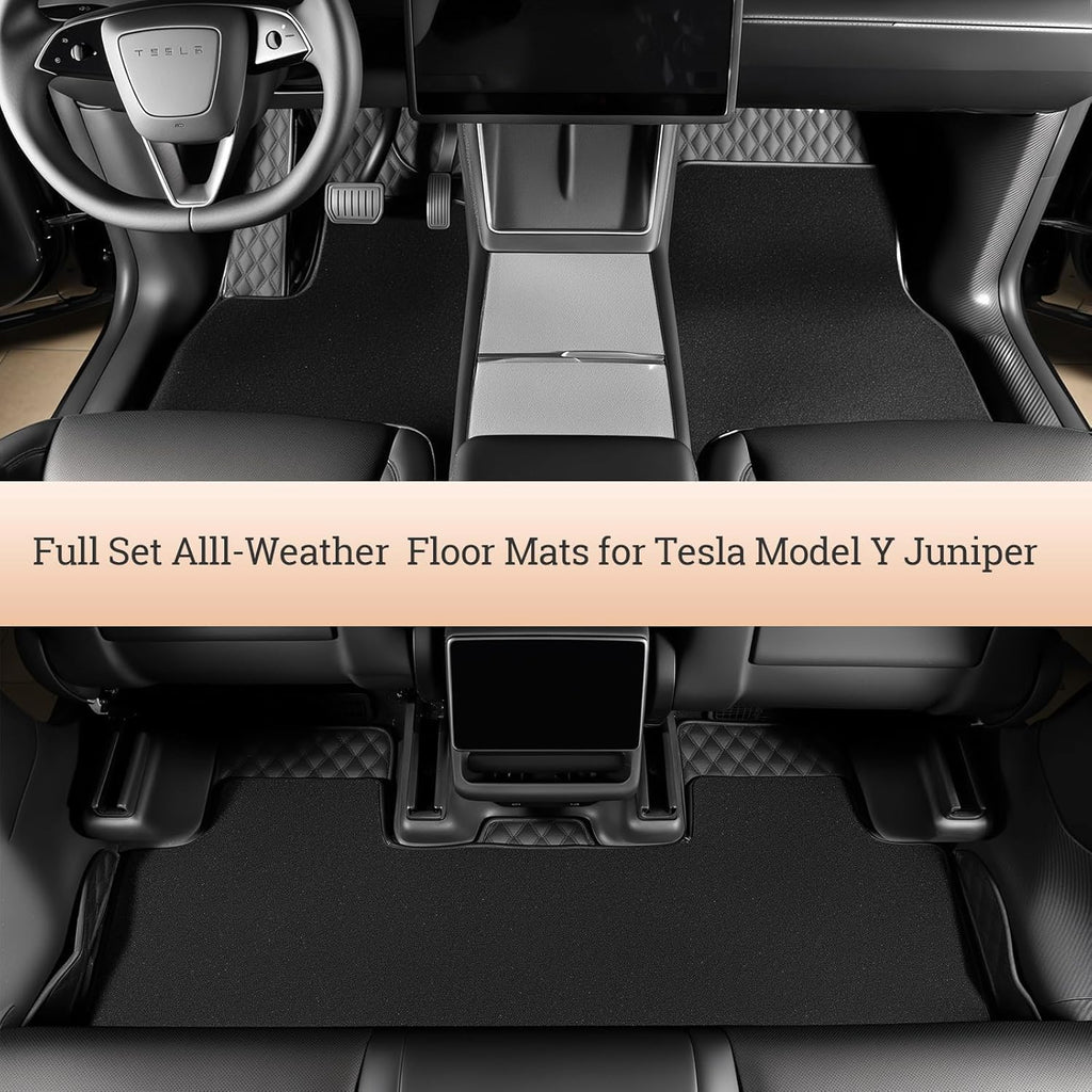 Floor Mats for Tesla New Model Y Juniper PU Leather Floor Mats for Tesla Model Y Accessories 2025-2026