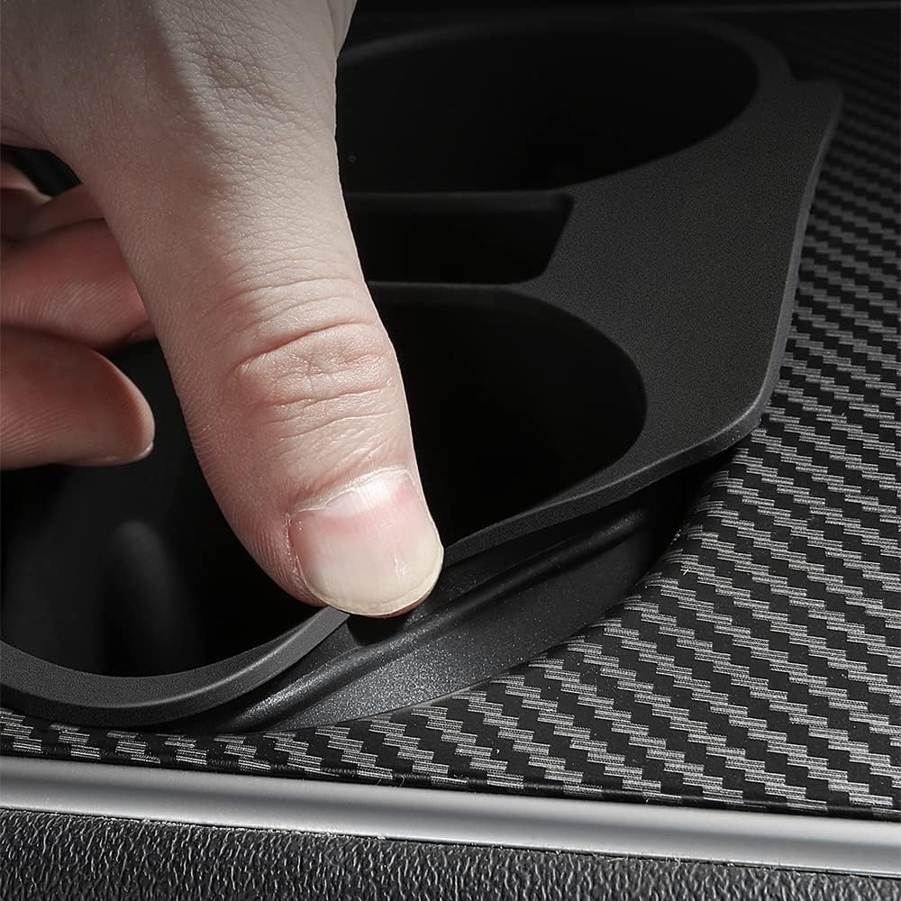 Tesla Model 3 Model Y Water Cup Holder Insert Center Console Slot Slip Limit Clip Rubber Kit no More Spilled Drinks(Black)