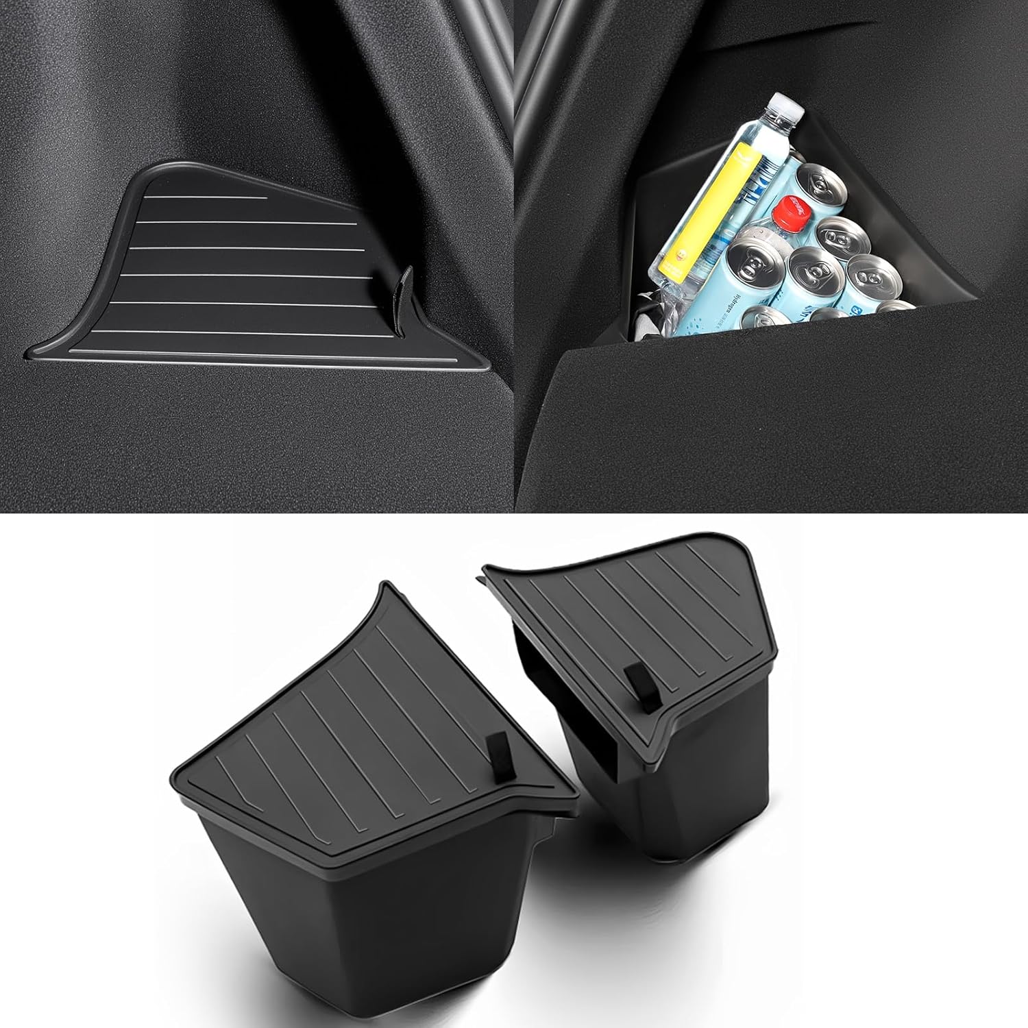 Model Y(Juniper) Trunk Storage Bins TPE Organizers with Carpeted Lid Rear Trunk Side Storage Box for Tesla Model Y Interior Accessories 2025 2026