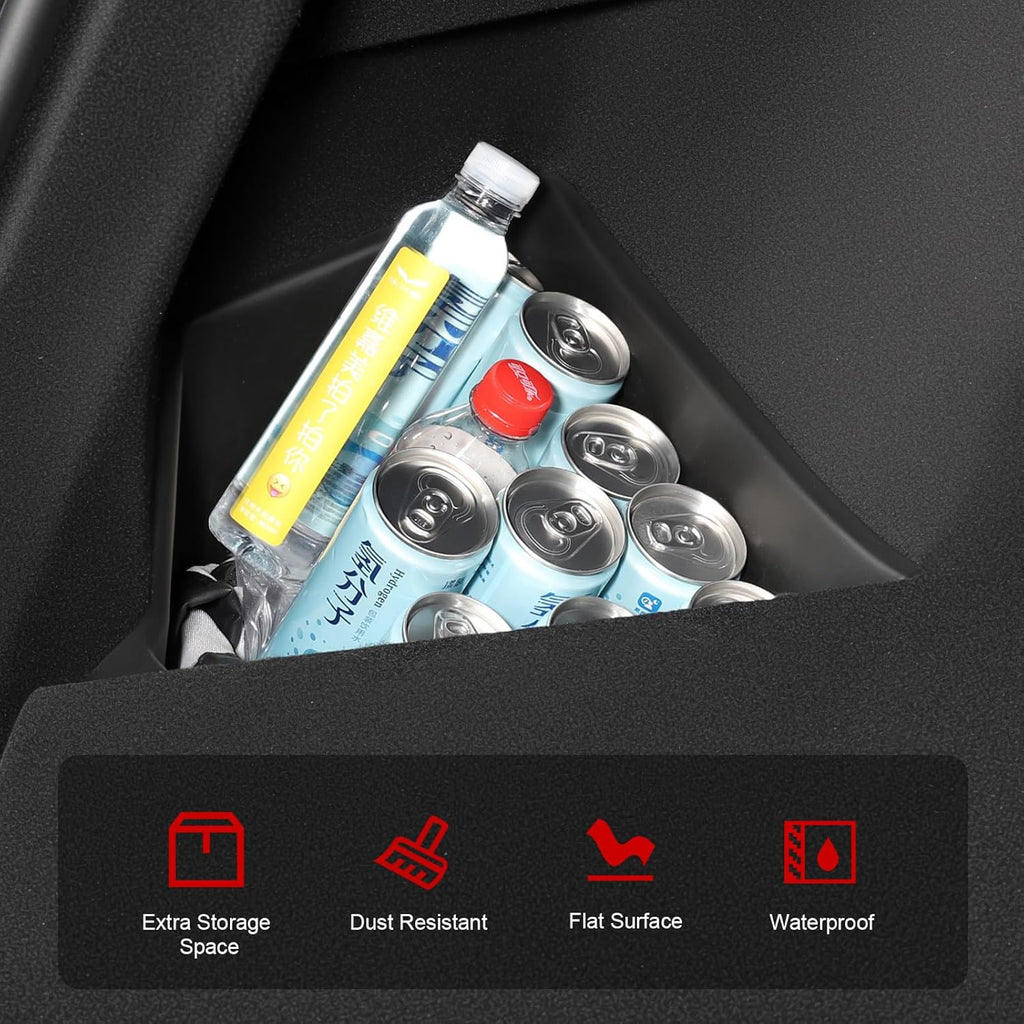 Model Y(Juniper) Trunk Storage Bins TPE Organizers with Carpeted Lid Rear Trunk Side Storage Box for Tesla Model Y Interior Accessories 2025 2026