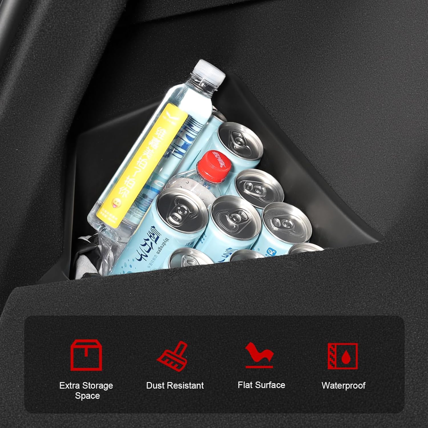 Model Y(Juniper) Trunk Storage Bins TPE Organizers with Carpeted Lid Rear Trunk Side Storage Box for Tesla Model Y Interior Accessories 2025 2026