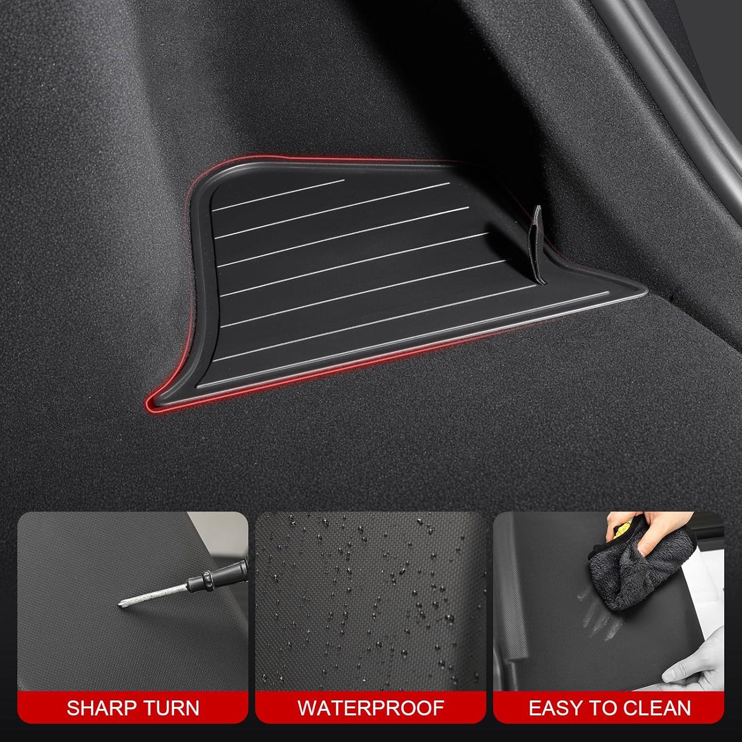 Model Y(Juniper) Trunk Storage Bins TPE Organizers with Carpeted Lid Rear Trunk Side Storage Box for Tesla Model Y Interior Accessories 2025 2026