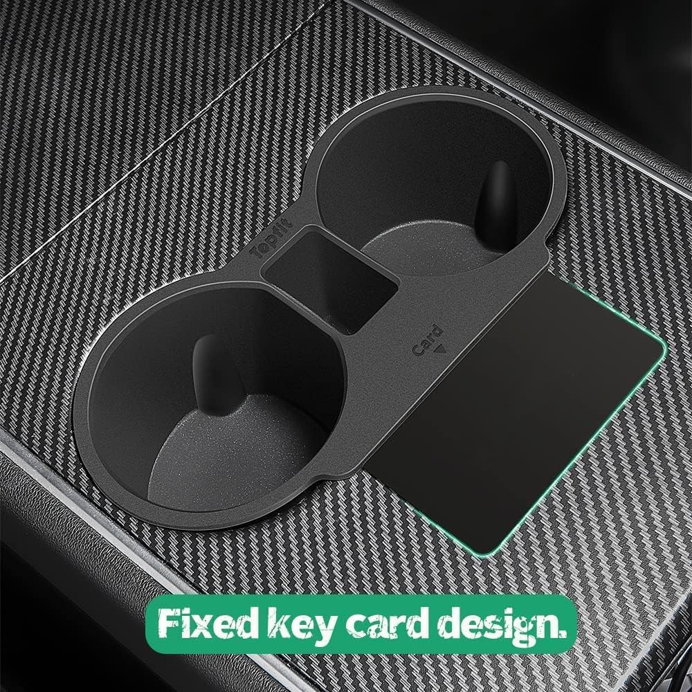 Tesla Model 3 Model Y Water Cup Holder Insert Center Console Slot Slip Limit Clip Rubber Kit no More Spilled Drinks(Black)