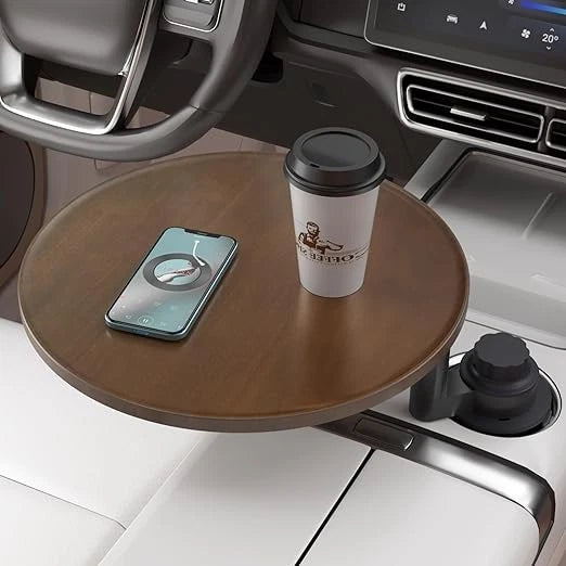 Car Tray & Car Desk for Laptop, 360° Rotating Wood Cup Holder Table