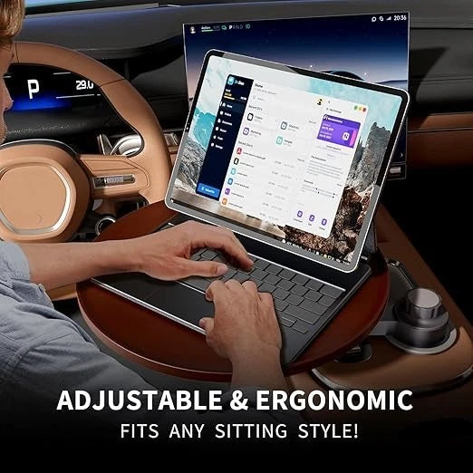 Car Tray & Car Desk for Laptop, 360° Rotating Wood Cup Holder Table