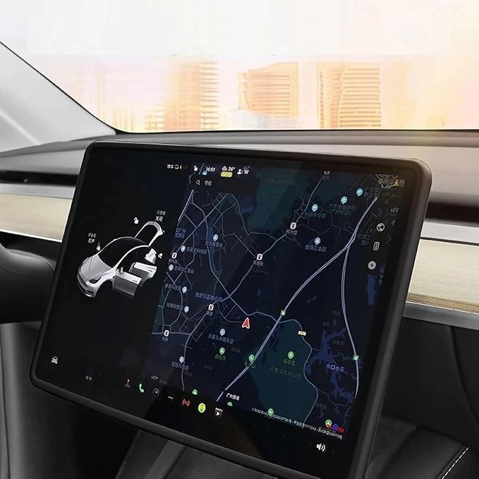 TSLARTS Tesla Model 3/Y 3-in-1 Interior Upgrade Set – Screen Frame, Mirror Cover & Door Latch Protectors