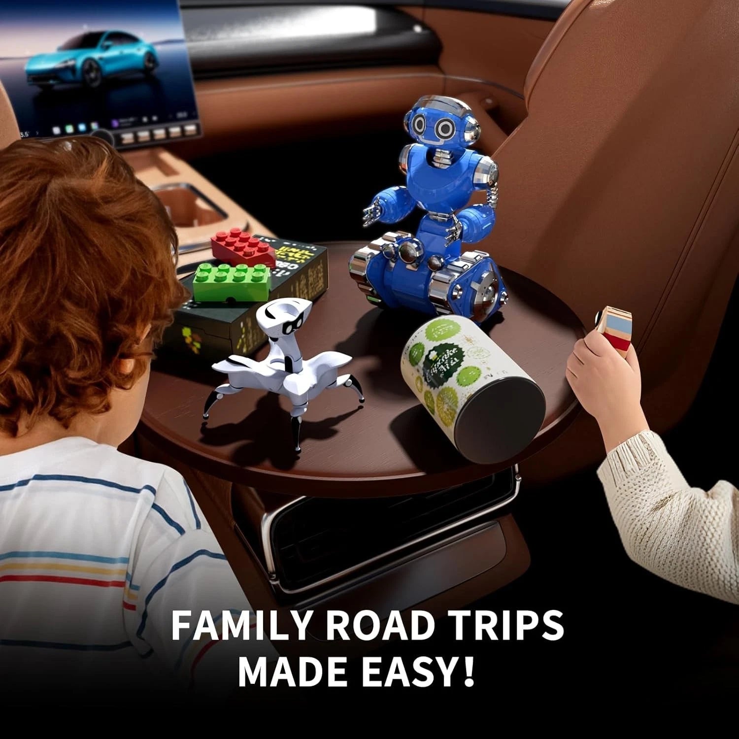 Car Tray & Car Desk for Laptop, 360° Rotating Wood Cup Holder Table