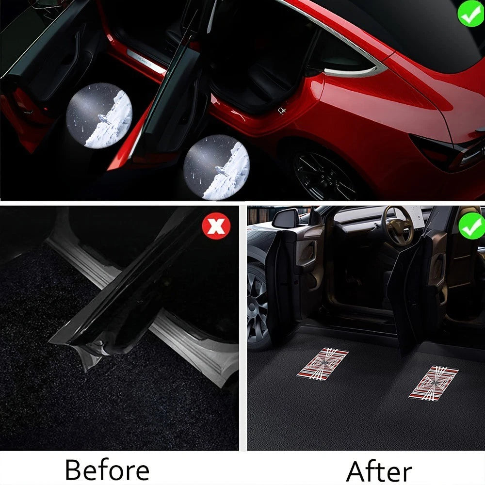 2PCS 3D LED Car Door Welcome LightsWireless Shadow for Tesla Model 3 Y X S