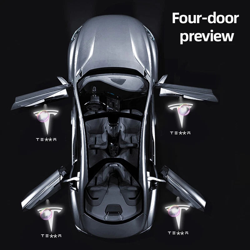 2PCS 3D LED Car Door Welcome LightsWireless Shadow for Tesla Model 3 Y X S