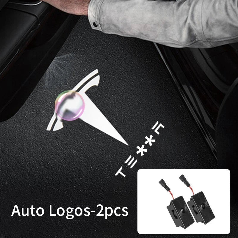2PCS 3D LED Car Door Welcome LightsWireless Shadow for Tesla Model 3 Y X S