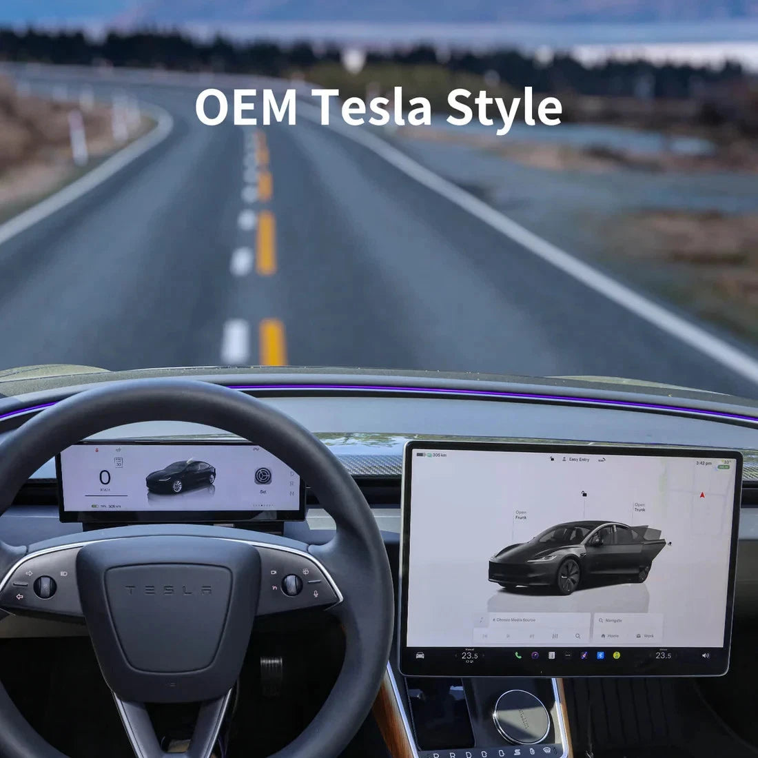 TSLARTS 10.88″ Ultra-Wide HD Digital Instrument Cluster for Tesla Model 3/Y, Behind-Steering Driving Display